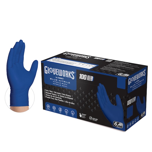 Disposable Gloves, 6 mil Palm, Nitrile, Powder-Free, 2XL, 1000 PK, Royal Blue